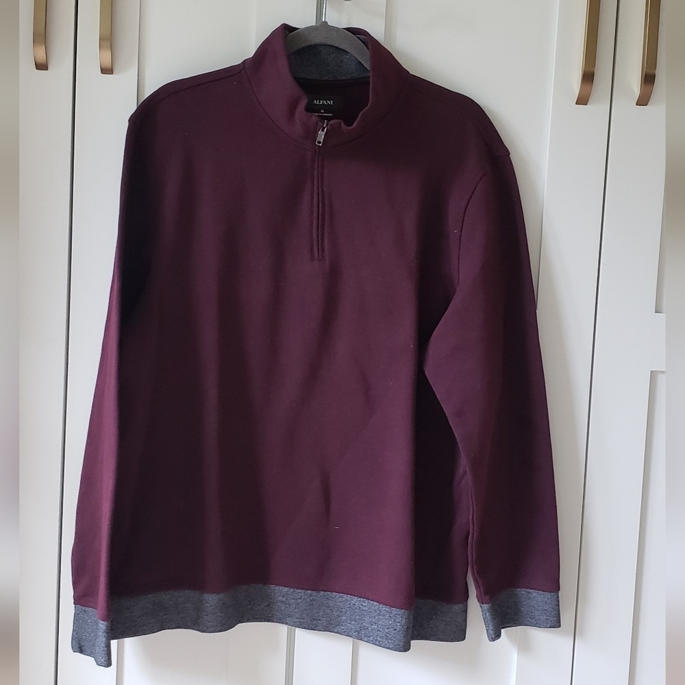 Alfani Sweater Mens XL Burgundy Henley Mock Neck Quarter Zip Pullover Top
